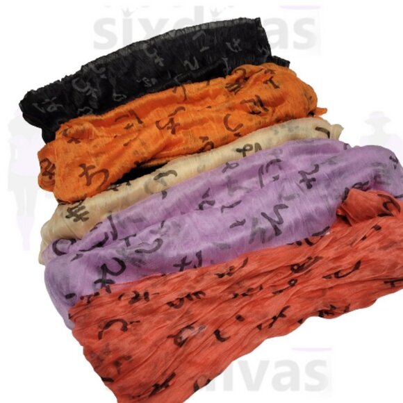 BRIGHT Orange Lightweight All Season Chinese Characters Crinkle Scarf - Picture 4 of 8